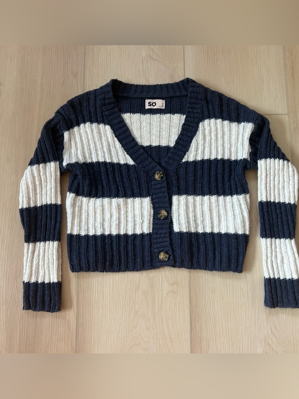 Girls Navy and white striped cardigan - size 8